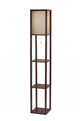 63" Brown Column Floor Lamp With Beige Square Shade