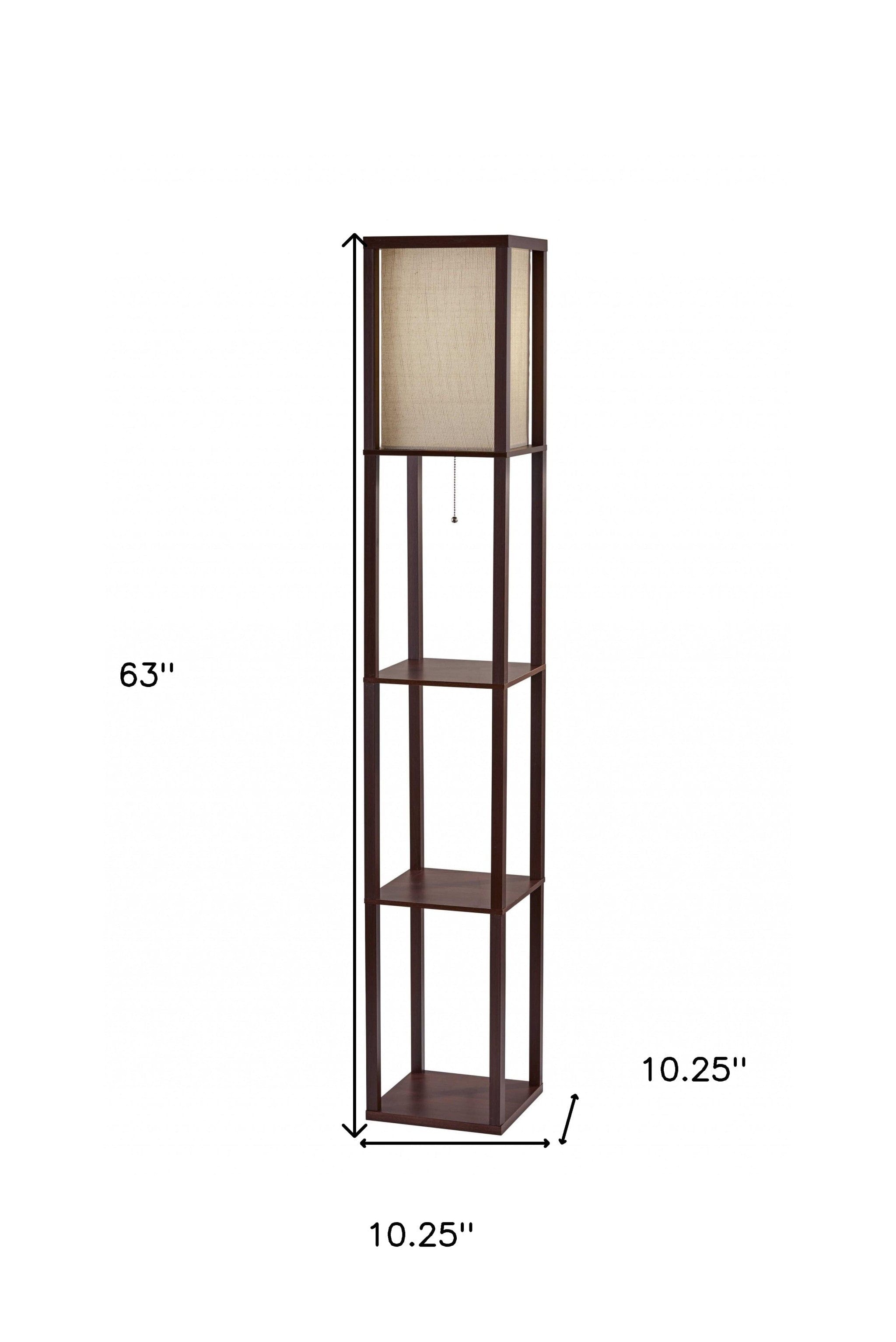 63" Brown Column Floor Lamp With Beige Square Shade - Homeroots