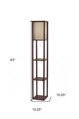 63" Brown Column Floor Lamp With Beige Square Shade - Homeroots