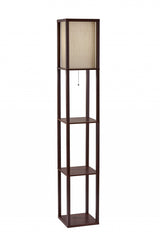 63" Brown Column Floor Lamp With Beige Square Shade