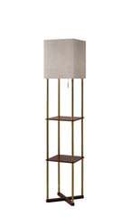 62" Brass Column Floor Lamp With Gray Fabric Square Shade