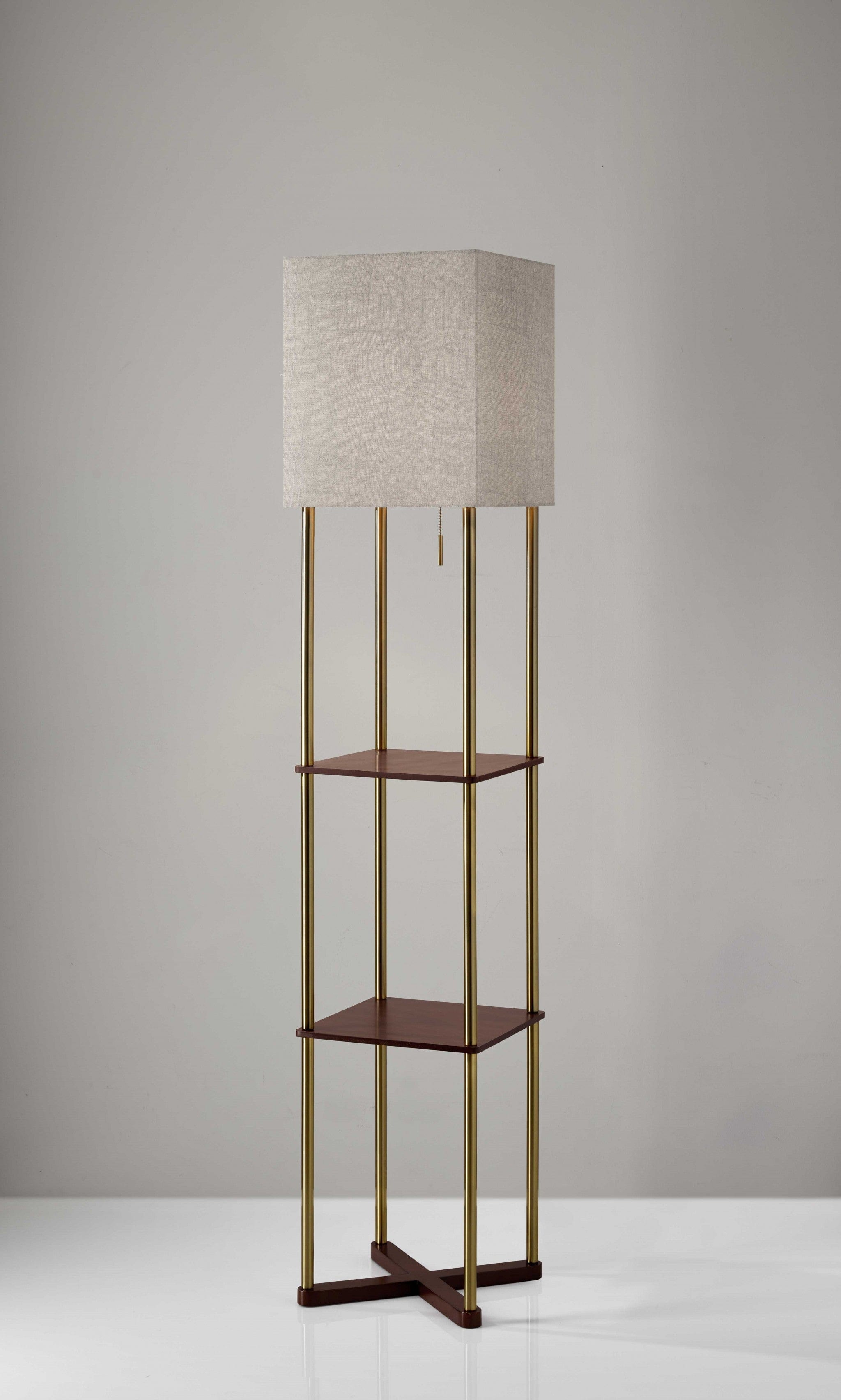 62" Brass Column Floor Lamp With Gray Fabric Square Shade - Homeroots