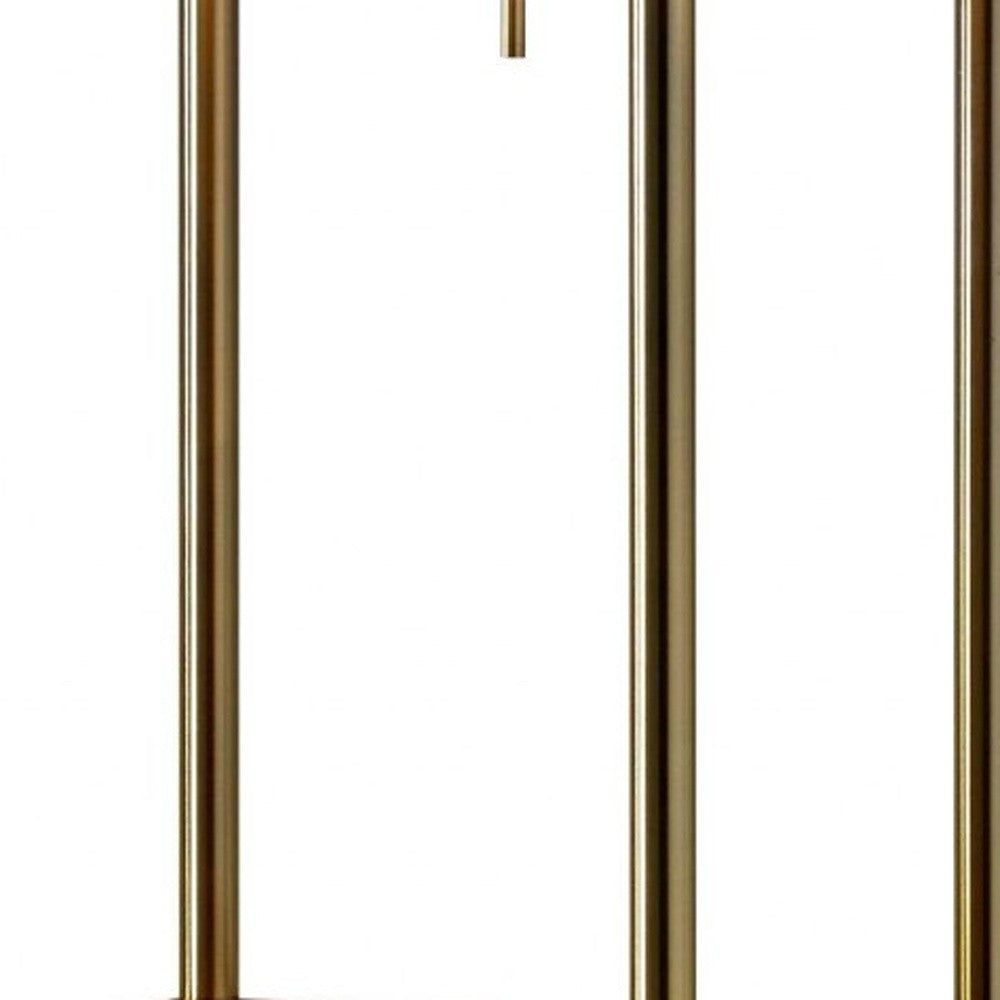 62" Brass Column Floor Lamp With Gray Fabric Square Shade