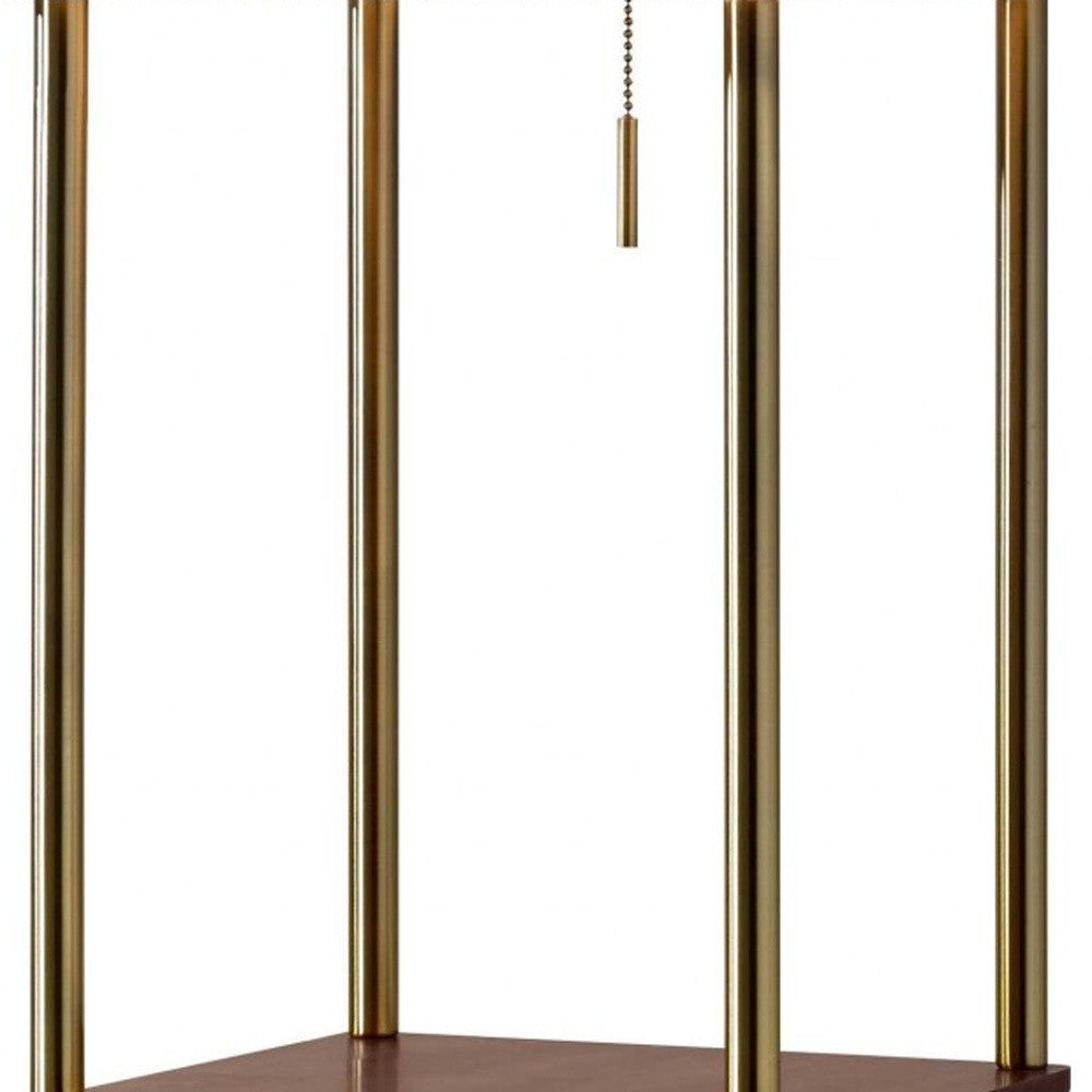 62" Brass Column Floor Lamp With Gray Fabric Square Shade