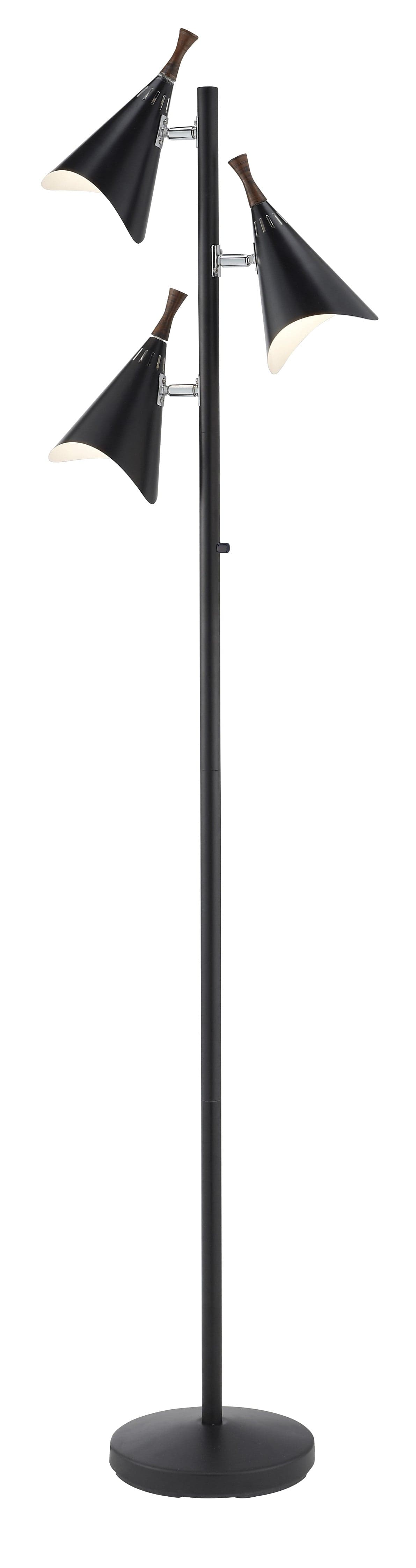 68" Black Three Light Tree Floor Lamp With Black Solid Color Cone Shade - Homeroots