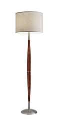 61" Brown Solid Wood Floor Lamp With White Fabric Drum Shade