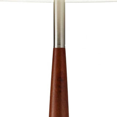 61" Brown Solid Wood Floor Lamp With White Fabric Drum Shade