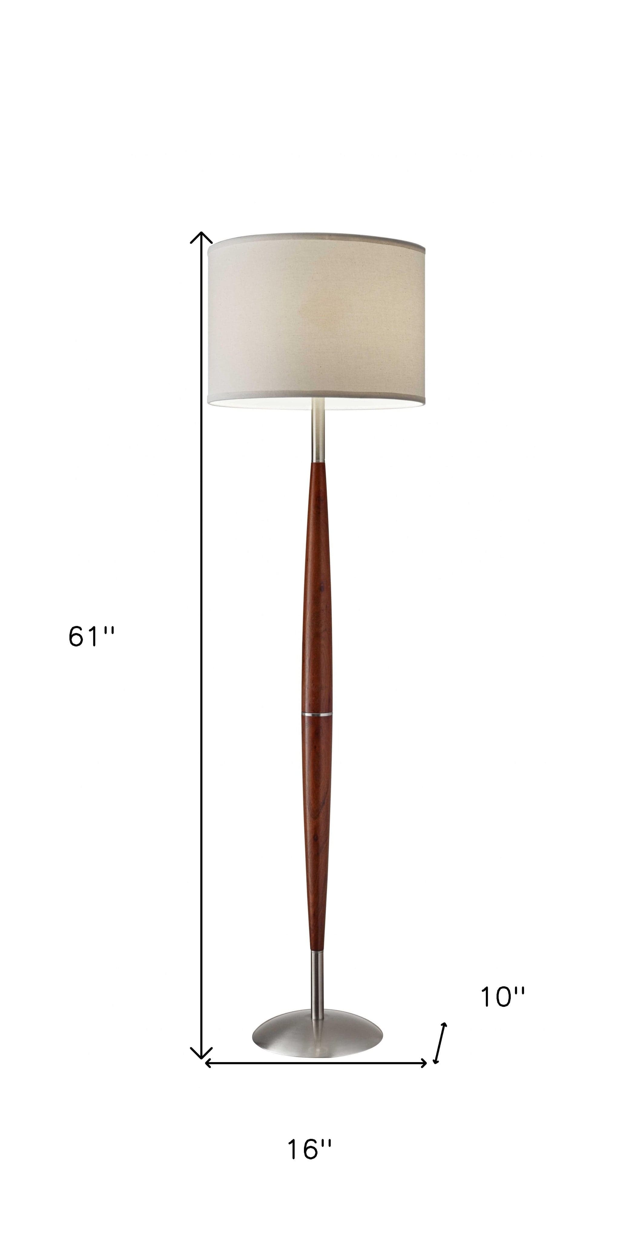 61" Brown Solid Wood Floor Lamp With White Fabric Drum Shade - Homeroots