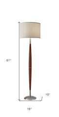 61" Brown Solid Wood Floor Lamp With White Fabric Drum Shade - Homeroots