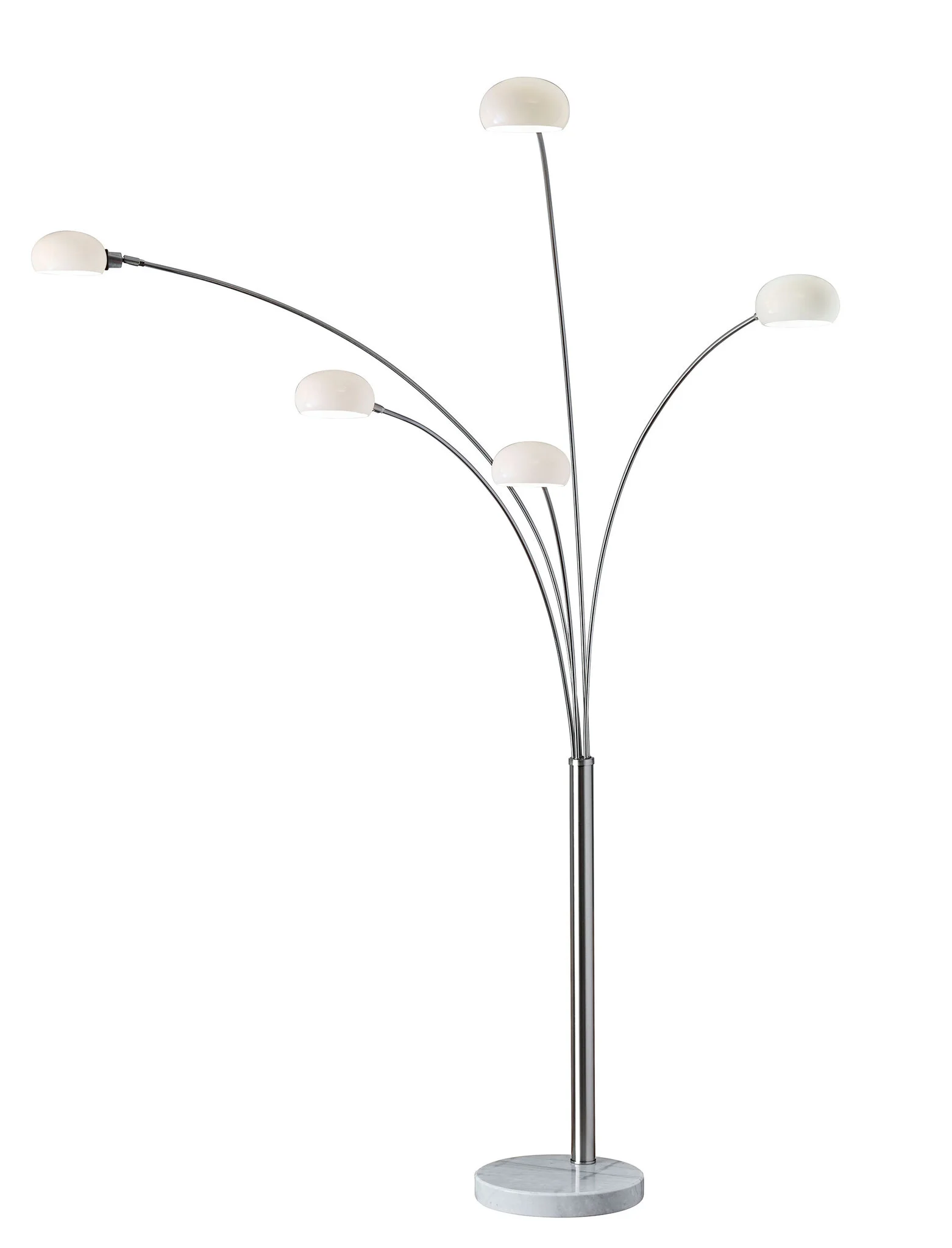 86" Steel Five Light Tree Floor Lamp With White Glass Dome Shade