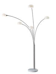 86" Steel Five Light Tree Floor Lamp With White Glass Dome Shade