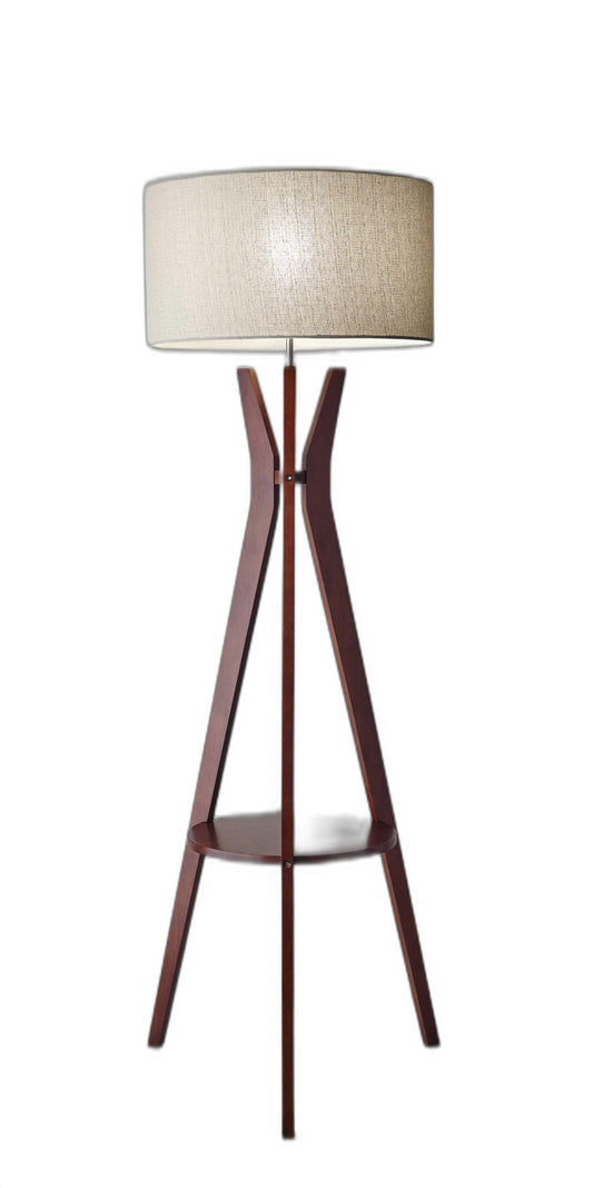 60" Solid Wood Tripod Floor Lamp With White Drum Shade - Homeroots