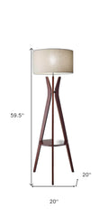 60" Solid Wood Tripod Floor Lamp With White Drum Shade - Homeroots