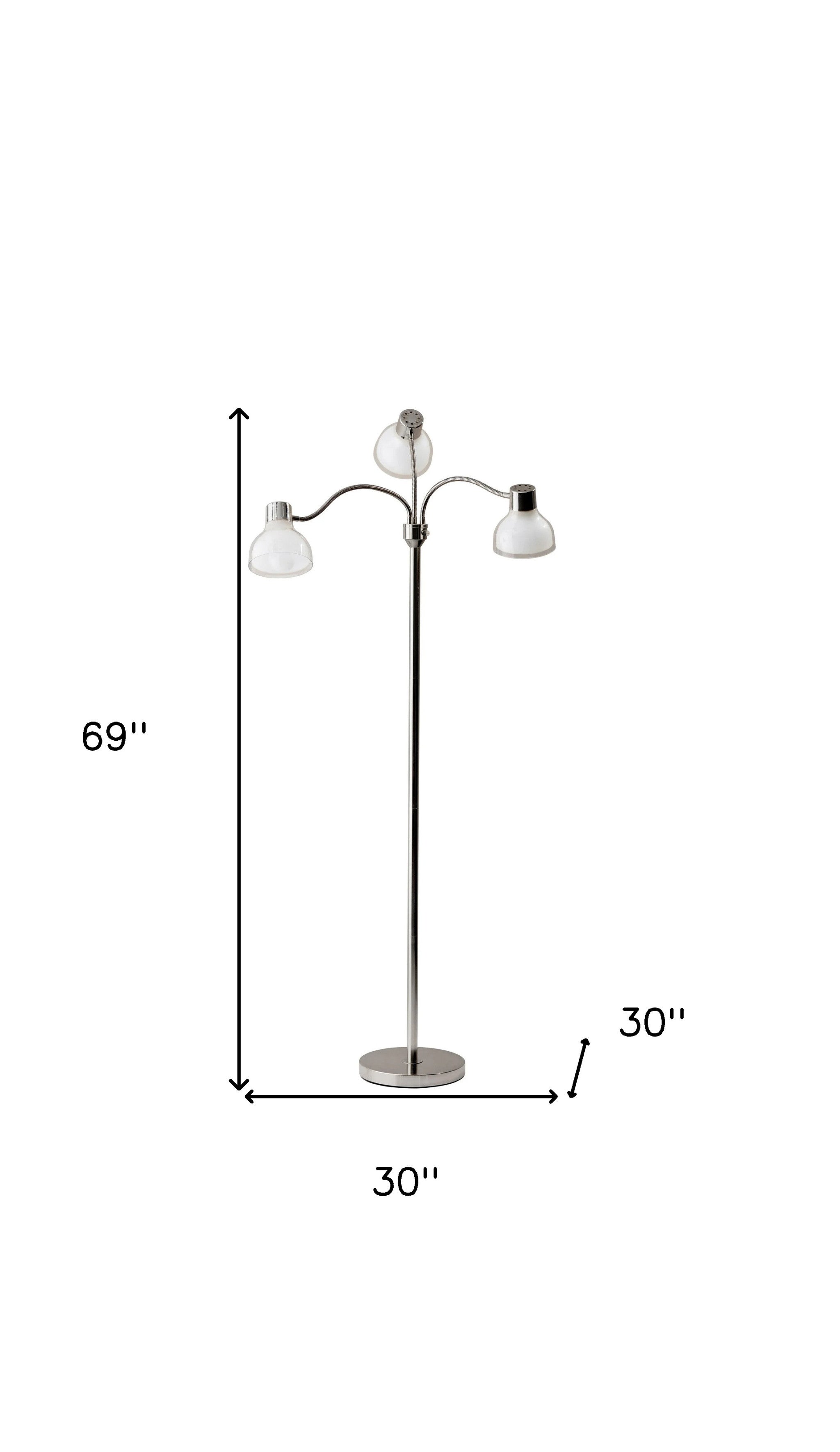 69" Nickel Three Light Tree Floor Lamp with White Bowl Shade