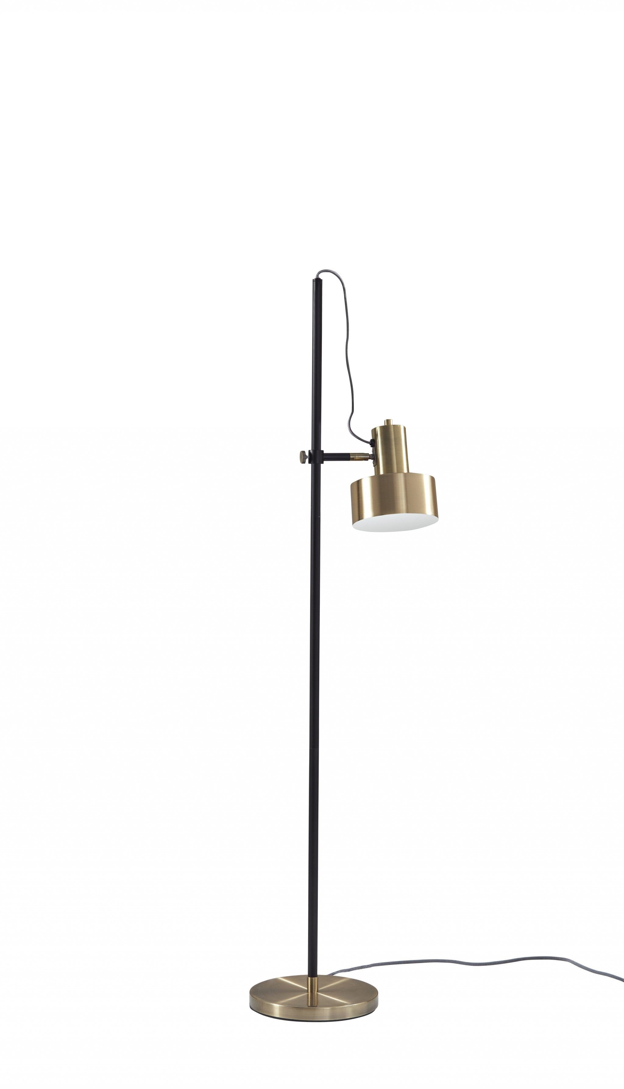 Retro Floor Lamp with Matte Black Pole and Adjustable Jumbo Antique Brass Metal Shade - Homeroots