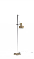 Retro Floor Lamp with Matte Black Pole and Adjustable Jumbo Antique Brass Metal Shade - Homeroots