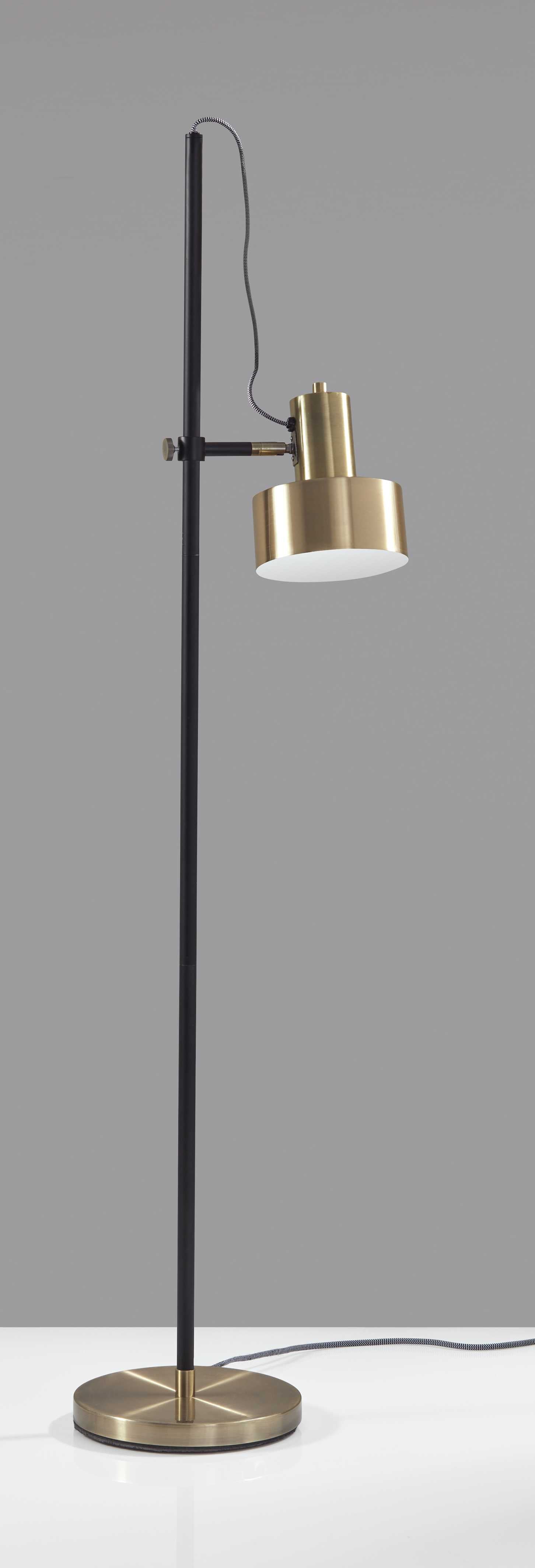 Retro Floor Lamp with Matte Black Pole and Adjustable Jumbo Antique Brass Metal Shade - Homeroots