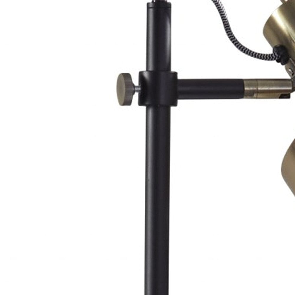 Retro Floor Lamp with Matte Black Pole and Adjustable Jumbo Antique Brass Metal Shade - Homeroots