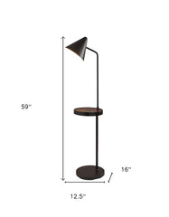 59" Matte Tray Table Floor Lamp With Black Metal Cone Shade