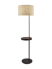 64" Black Tray Table Floor Lamp With Beige Drum Shade