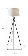 60" Black Tripod Floor Lamp With White Empire Shade