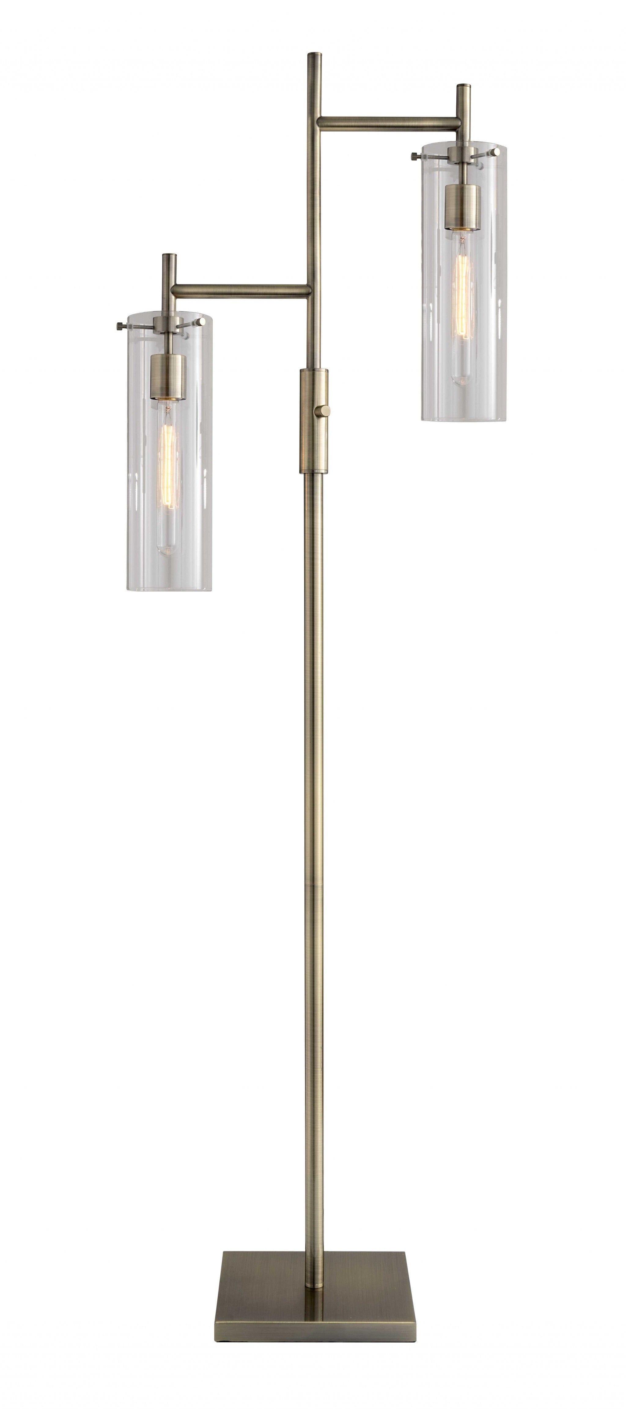 64" Brass Two Light Novelty Floor Lamp With Clear Drum Shade - Homeroots