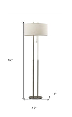 62" Brushed Task Floor Lamp With White Fabric Drum Shade - Homeroots