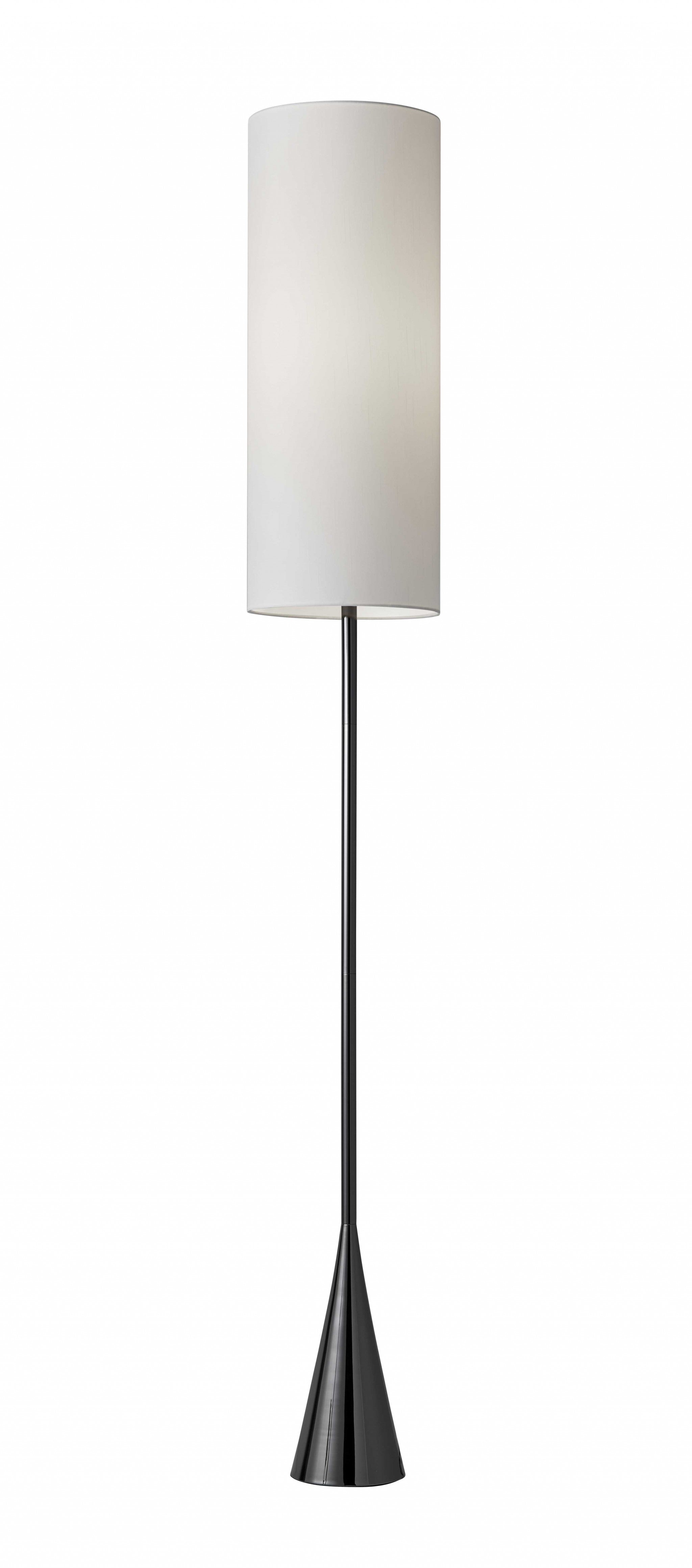 74" Black Nickel Floor Lamp With White Fabric Shade