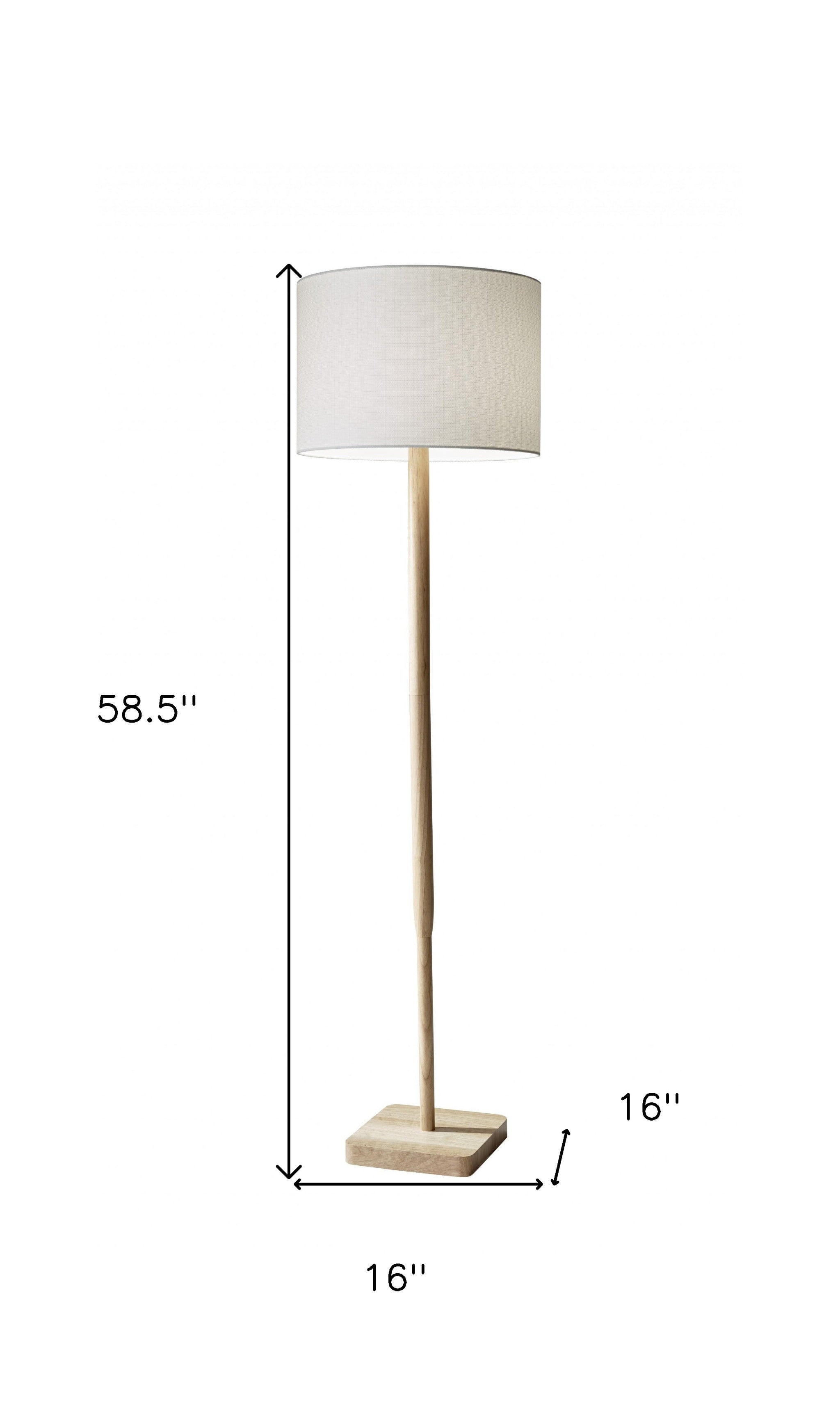 59" Solid Wood Traditional Shaped Floor Lamp With White Drum Shade