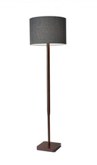 59" Brown Solid Wood Floor Lamp With Dark Gray Fabric Drum Shade - Homeroots