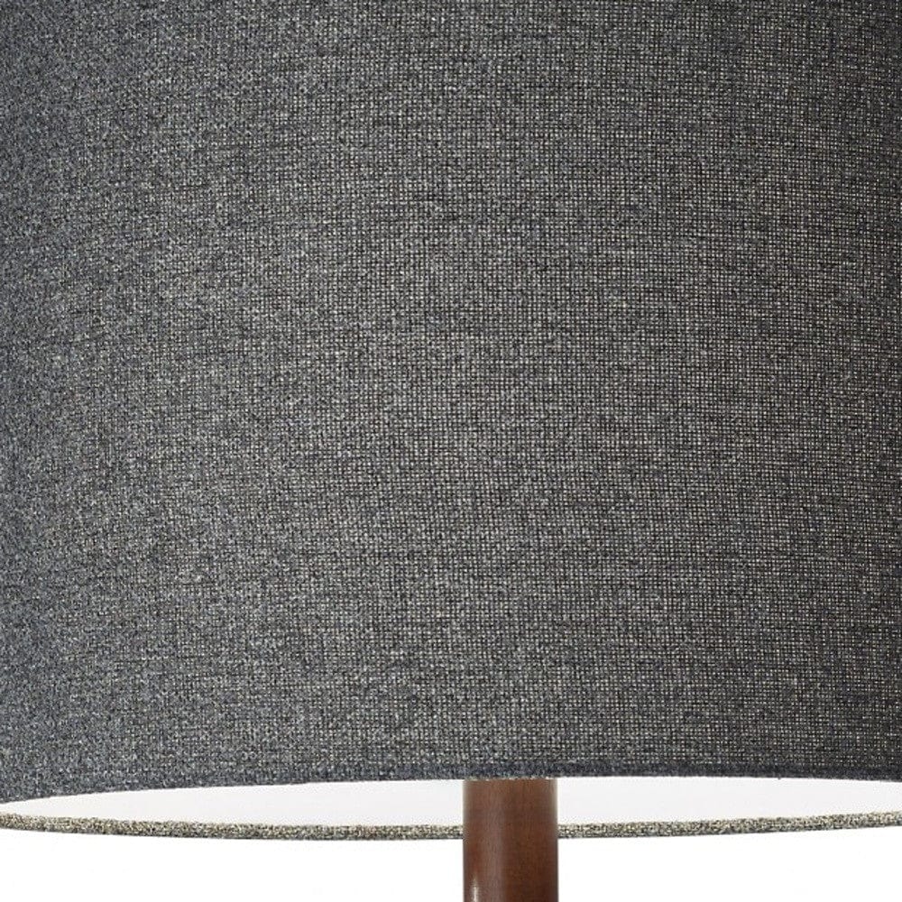 59" Brown Solid Wood Floor Lamp With Dark Gray Fabric Drum Shade - Homeroots