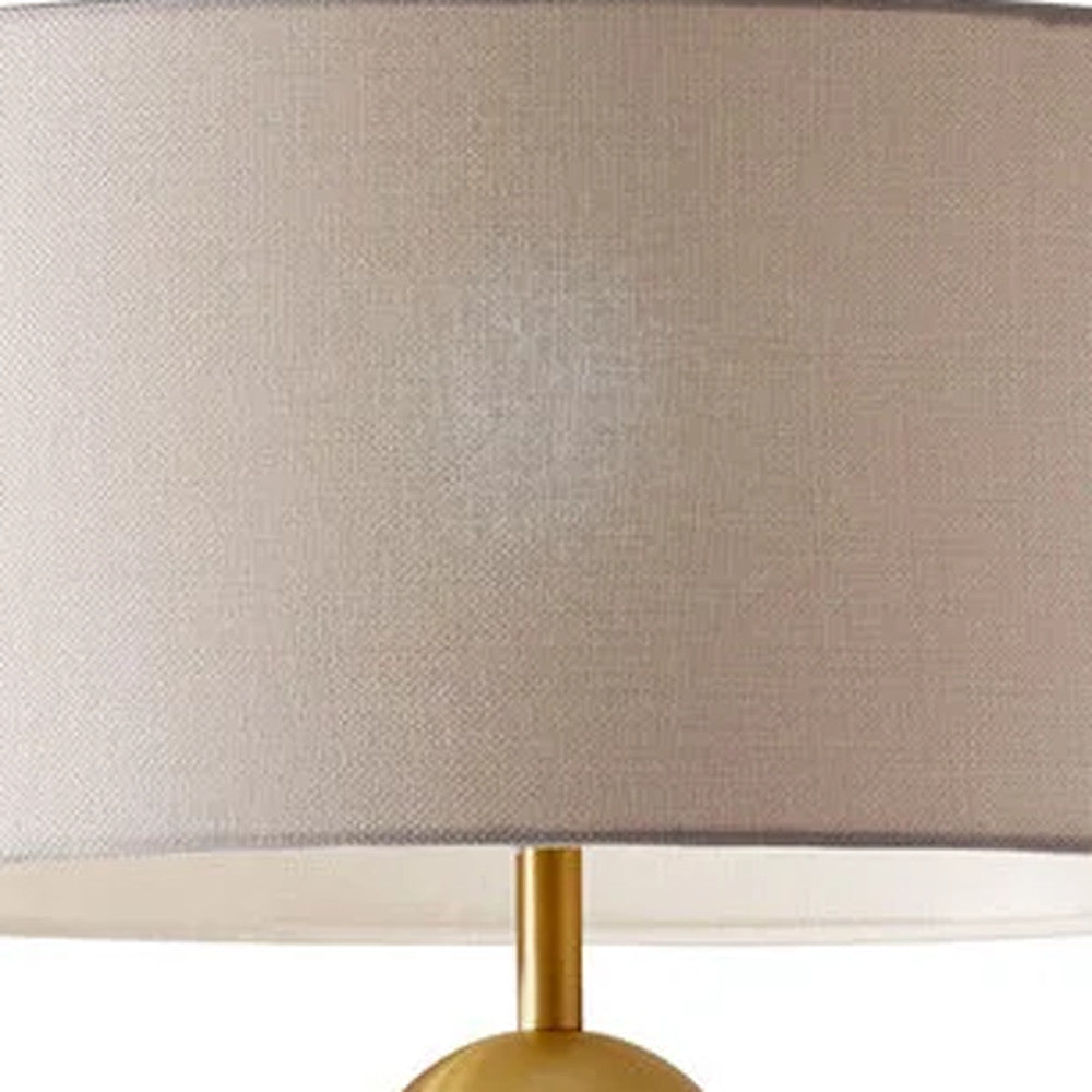 69" Brass Steel and Glass Floor Lamp With Off White Fabric Drum Shade