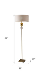 69" Brass Steel and Glass Floor Lamp With Off White Fabric Drum Shade - Homeroots