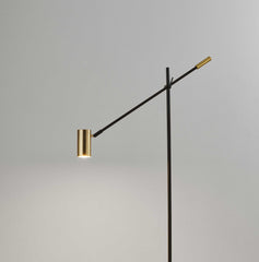 63" Black Adjustable LED Task Floor Lamp With Antiqued Brass Cylinder Shade