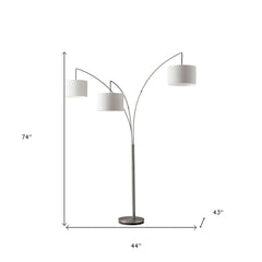 74" Steel Three Light Tree Floor Lamp With White Solid Color Drum Shade