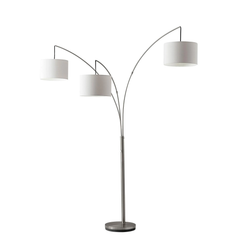 74" Steel Three Light Tree Floor Lamp With White Solid Color Drum Shade