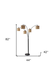 82" Black Five Light Tree Floor Lamp With Beige Solid Color Drum Shade