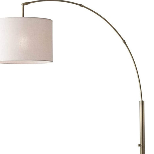 74" Brass Arc Floor Lamp With Off White Solid Color Drum Shade