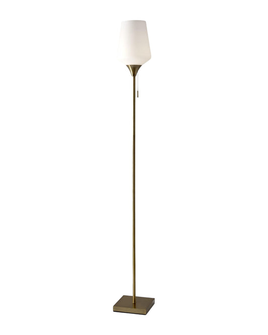 Brass Metal Floor Lamp With White Opal Wine Glass Shade