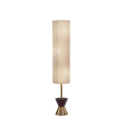 59" Brass And Wood Textured Cylinder Beige Floor Lamp - Homeroots