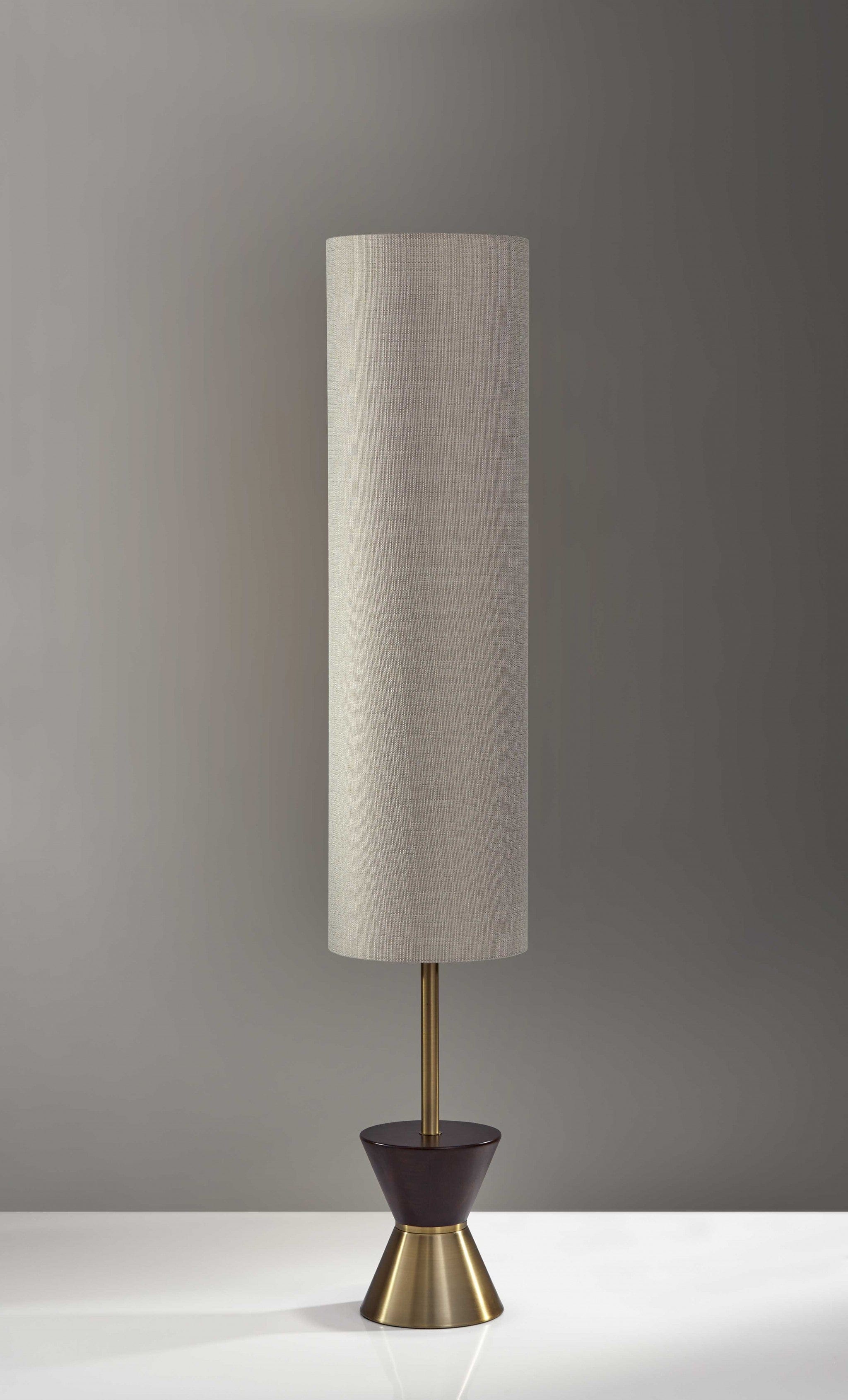 59" Brass And Wood Textured Cylinder Beige Floor Lamp - Homeroots