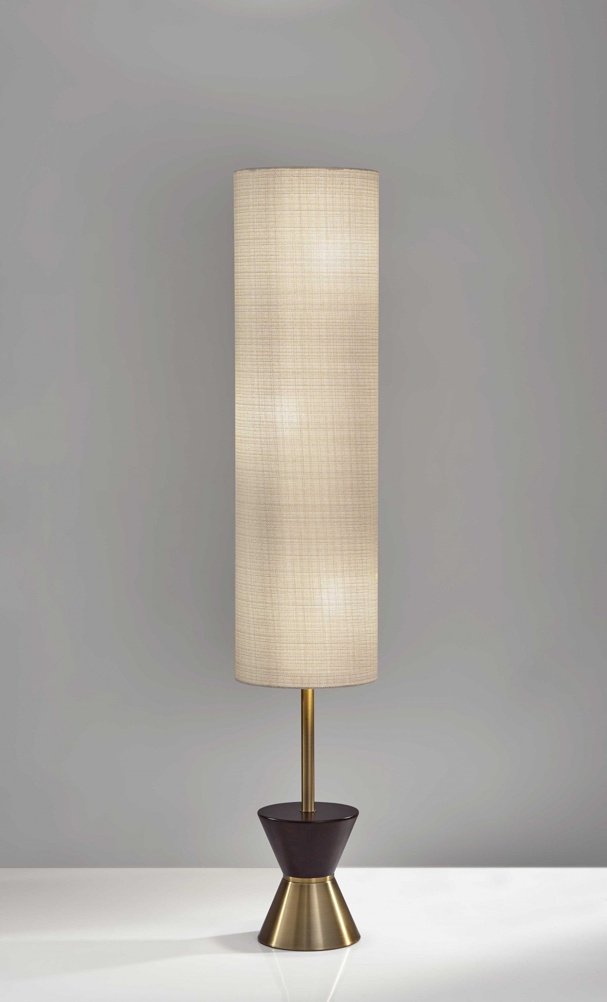 59" Brass And Wood Textured Cylinder Beige Floor Lamp - Homeroots