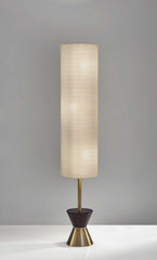 59" Brass And Wood Textured Cylinder Beige Floor Lamp - Homeroots