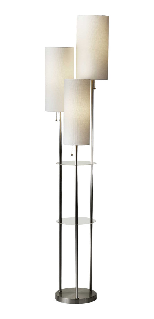 68" Steel Three Light Floor Lamp With White Linen Cylinder Shades - Homeroots