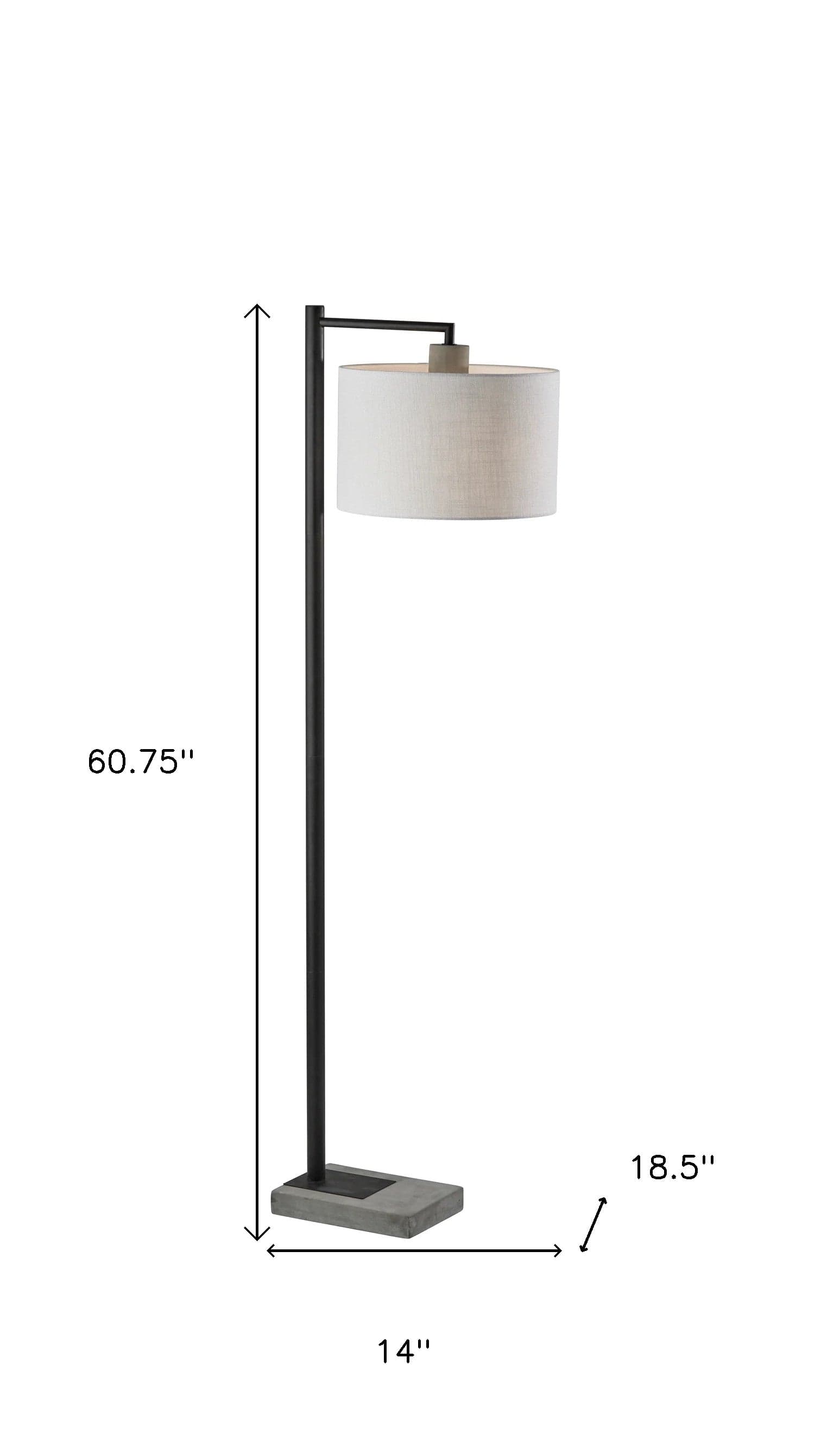 61" Grey And Black Arc Floor Lamp With White Fabric Drum Shade - Homeroots