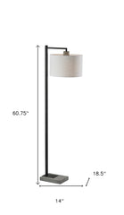 61" Grey And Black Arc Floor Lamp With White Fabric Drum Shade - Homeroots