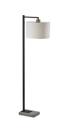 61" Grey And Black Arc Floor Lamp With White Fabric Drum Shade