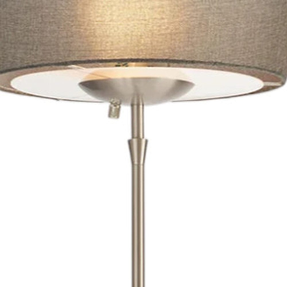 71" Brushed Silver Torchiere Floor Lamp With Linen Round Shade - Homeroots