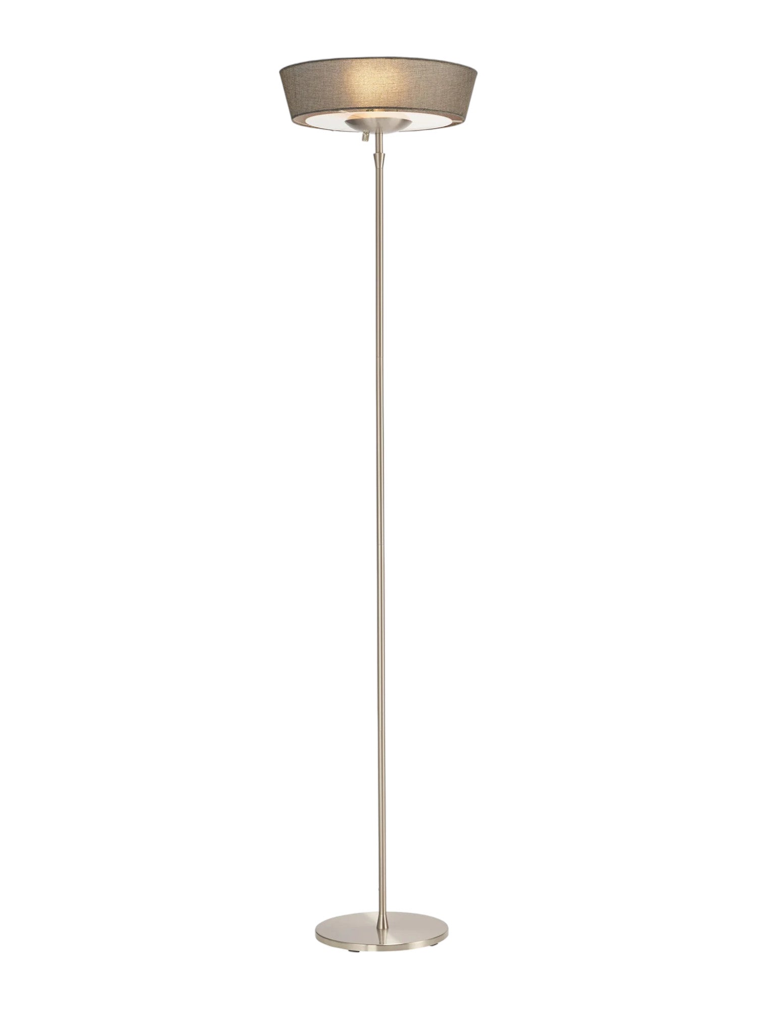 71" Brushed Silver Torchiere Floor Lamp With Linen Round Shade