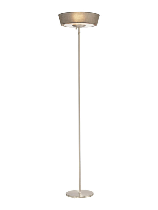 71" Brushed Silver Torchiere Floor Lamp With Linen Round Shade